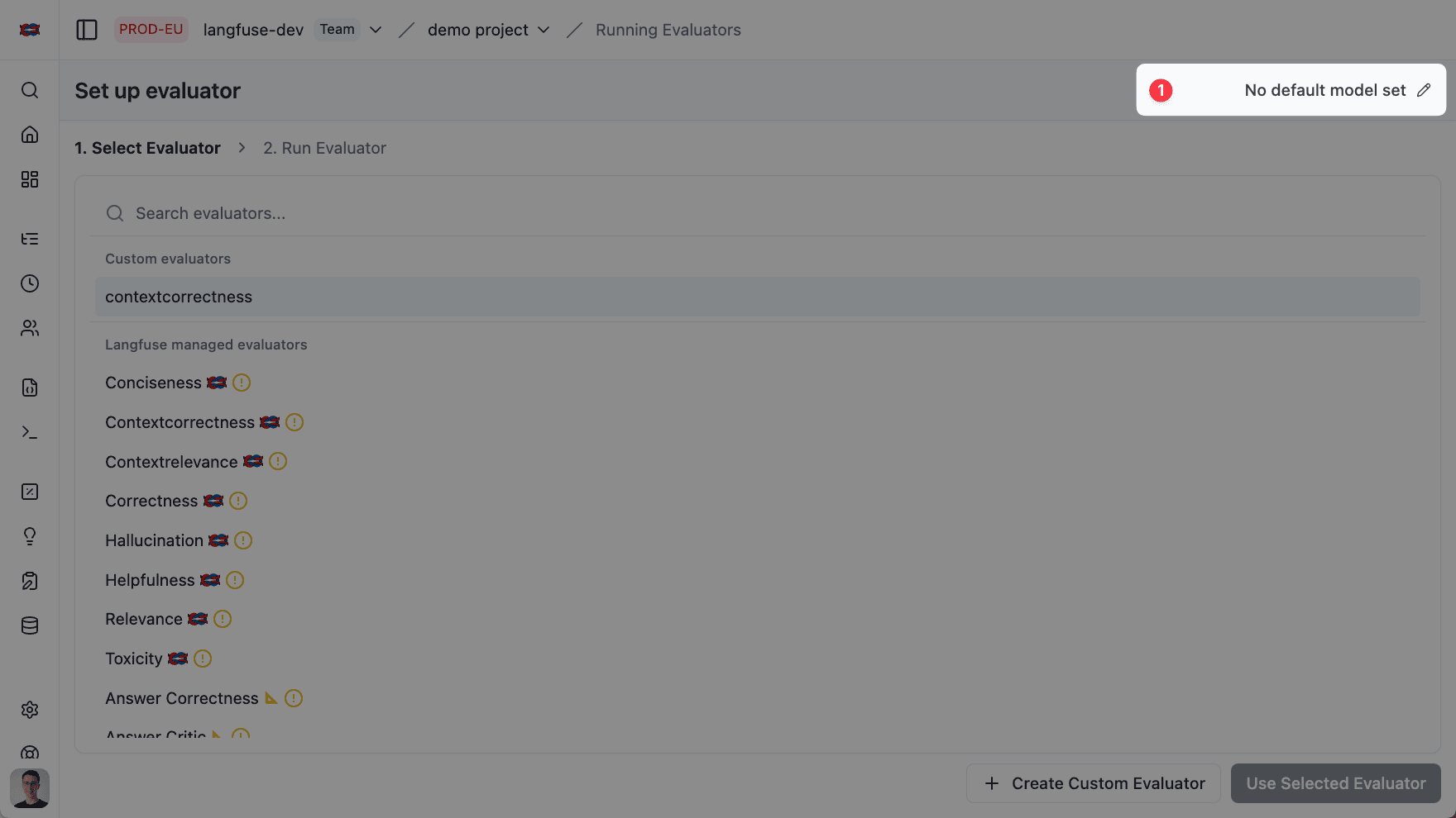 Evaluator default model